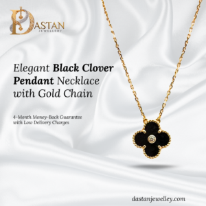 Black Clover Pendant Necklace with Gold Chain for women