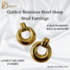 elegant golden stainless steel hoop stud earrings on white satin background