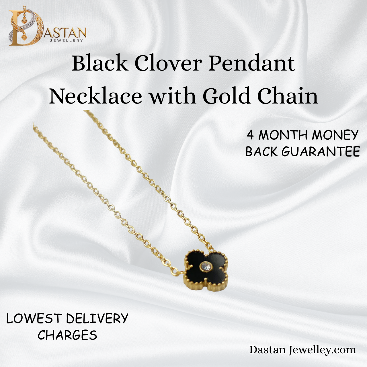 Black Clover Pendant Necklace with Gold Chain for women