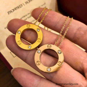 Close-up of stainless steel rose gold pendant