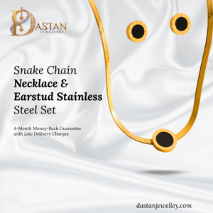 Stainless Steel Necklace and Earstud Set with black dial and gold finish