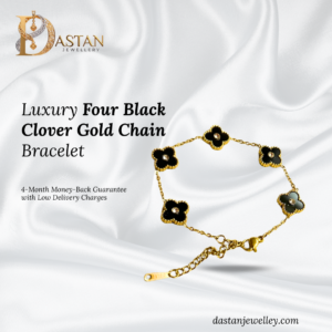 Stainless Steel Four Black Clove Golden Chain Bracelet with black motifs and golden finish