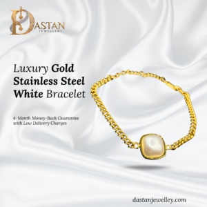 Golden Stainless Steel Bracelet with White Pearl in luxury gold finish
